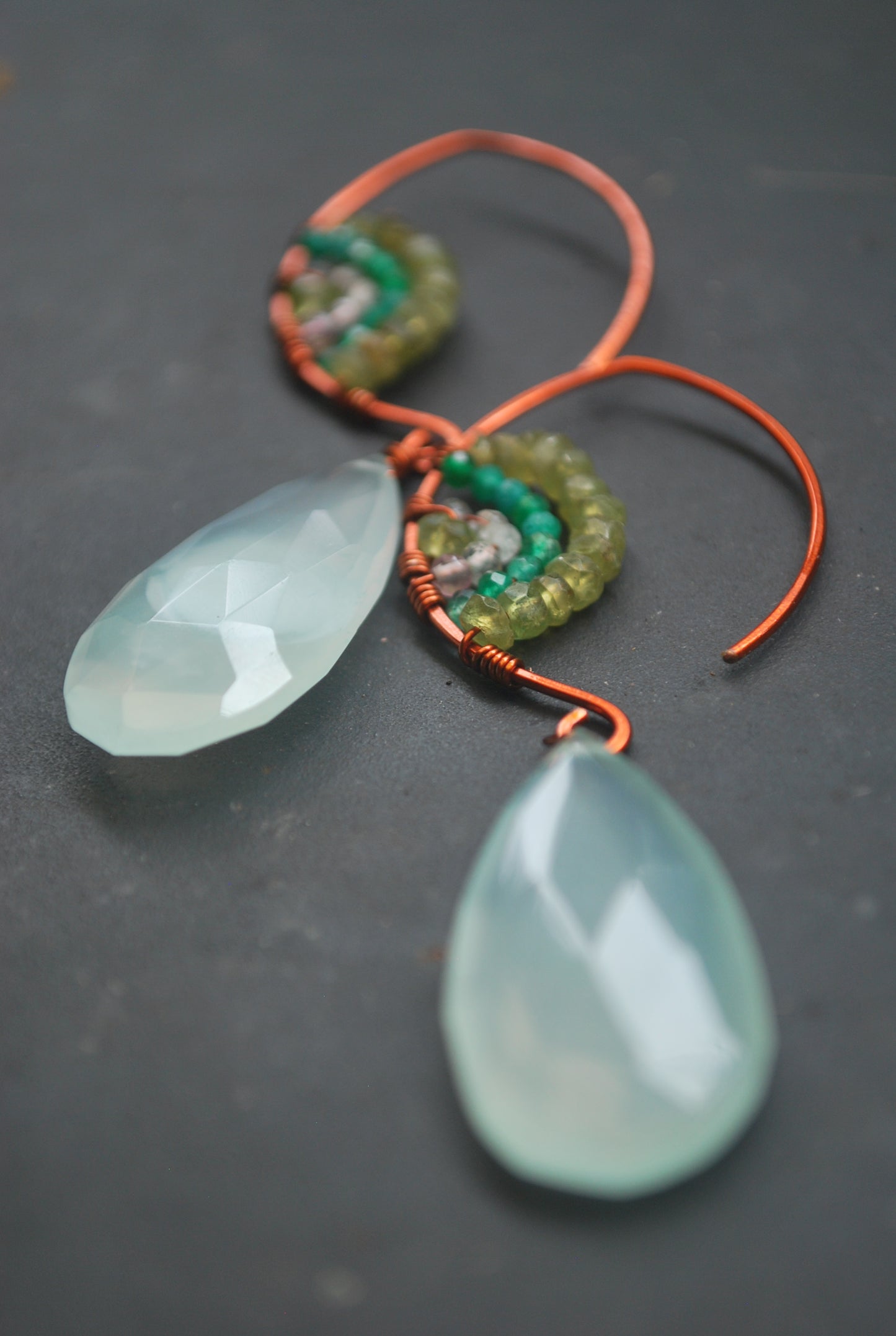 Chalcedony, Rainbow Copper Earrings