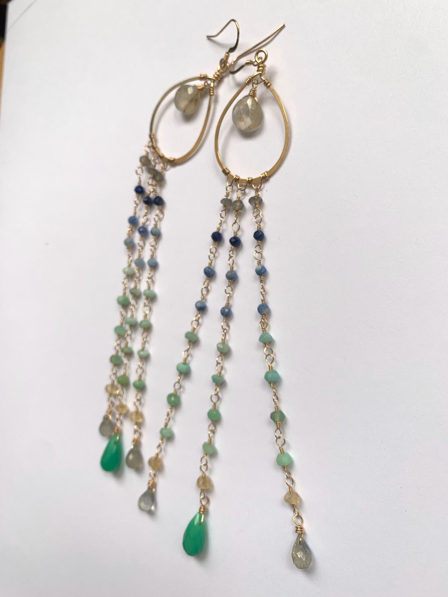 Goldfilled Earrings, Golden Rutilated Quartz, Chrysoprase, Labradorite