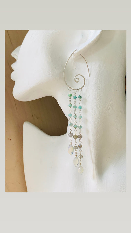 Sterling Silver Earrings, Amazonite, Opalite, Labradorite