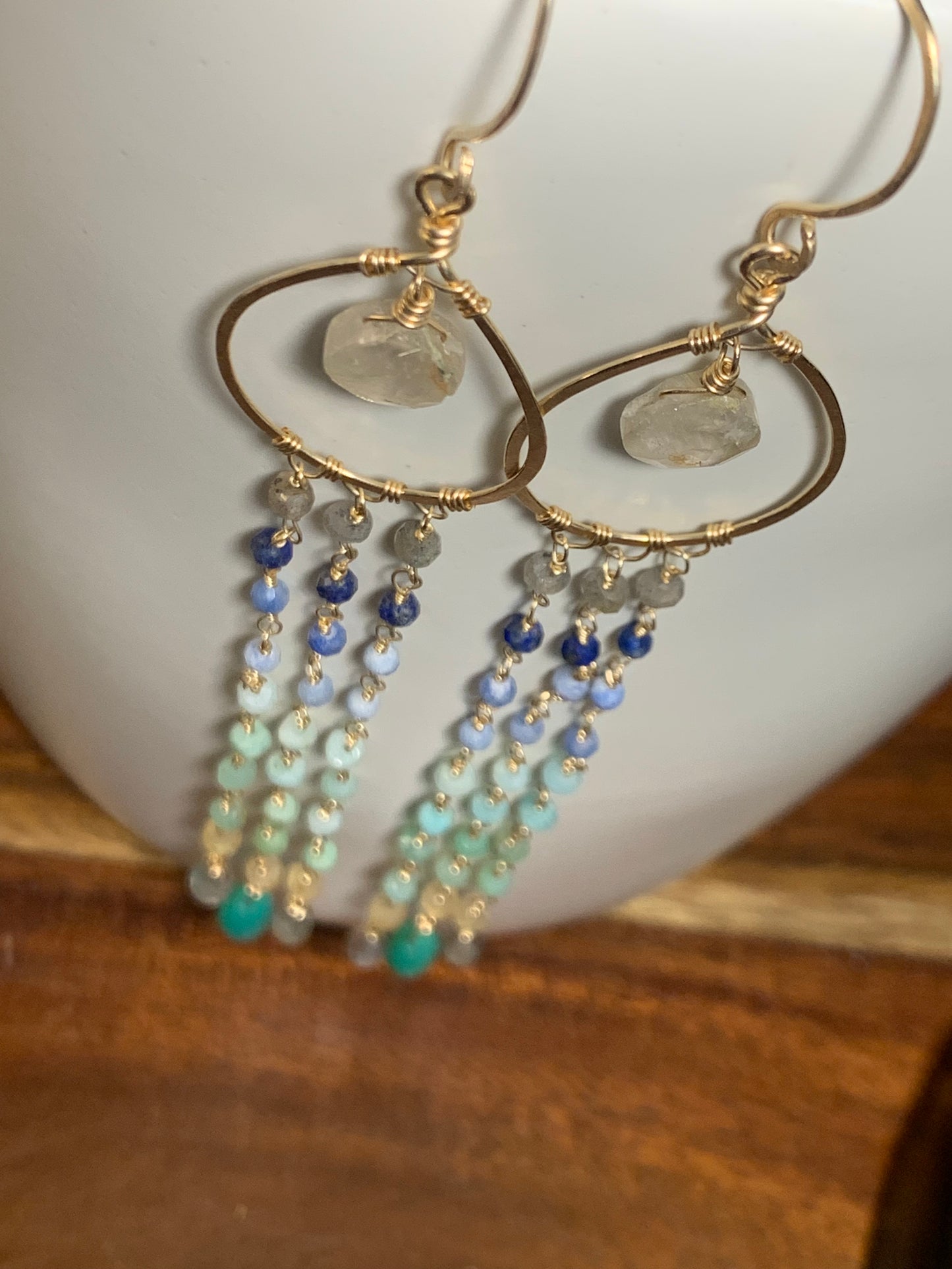 Goldfilled Earrings, Golden Rutilated Quartz, Chrysoprase, Labradorite