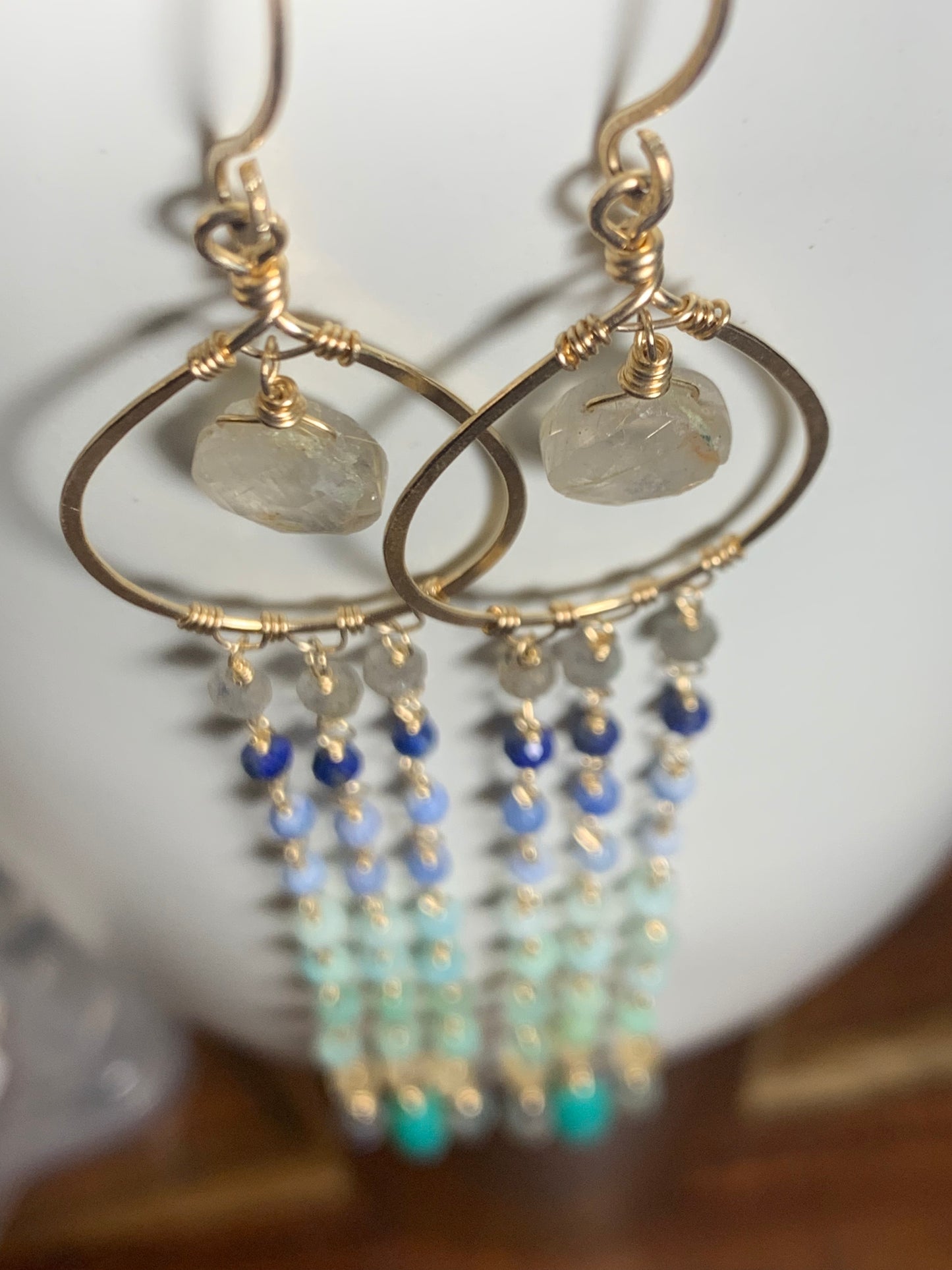 Goldfilled Earrings, Golden Rutilated Quartz, Chrysoprase, Labradorite