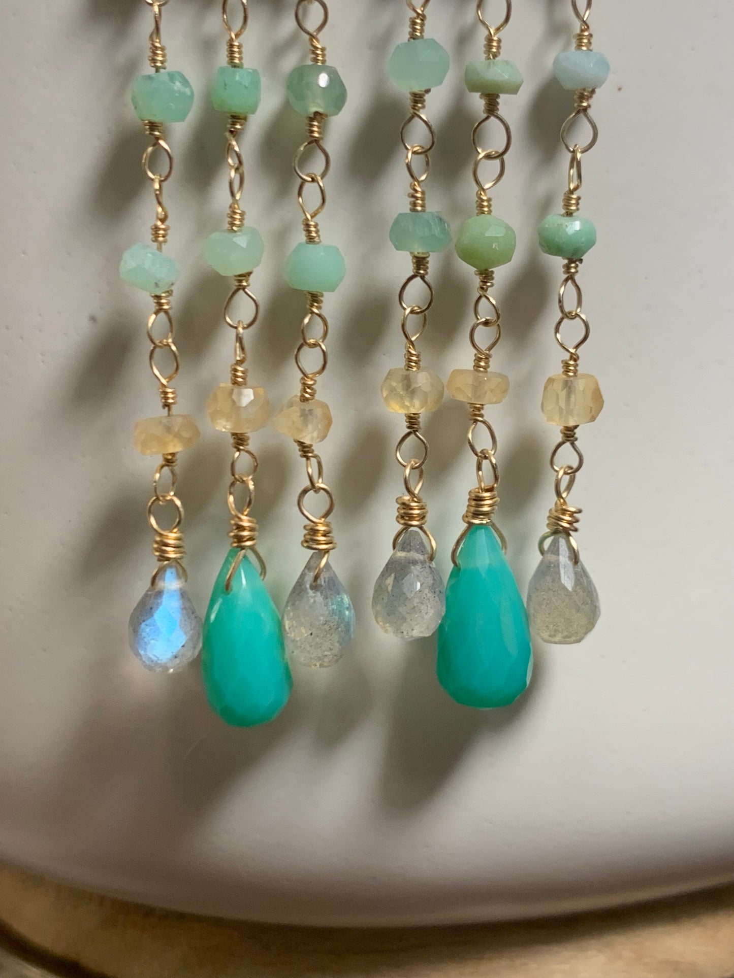 Goldfilled Earrings, Golden Rutilated Quartz, Chrysoprase, Labradorite