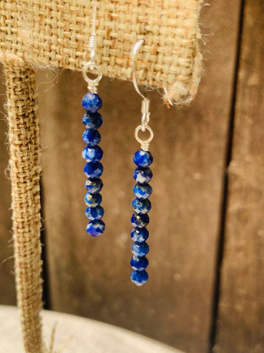 Minimalist Gemstone Crystal Earrings, Sterling Silver, Lapis Lazuli crystal