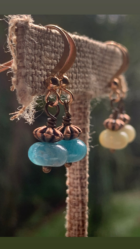 Apatite, Antique Copper and Gold Earrings