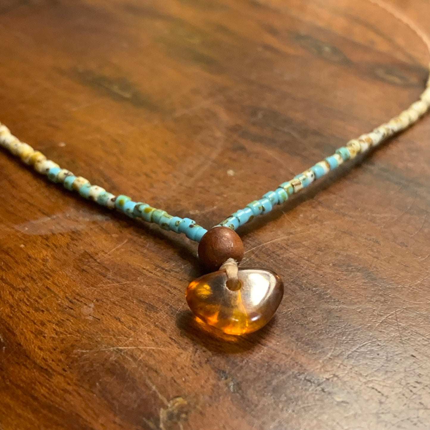 Adjustable stacking bracelet, miyuki seed beads, amber and wood bead,