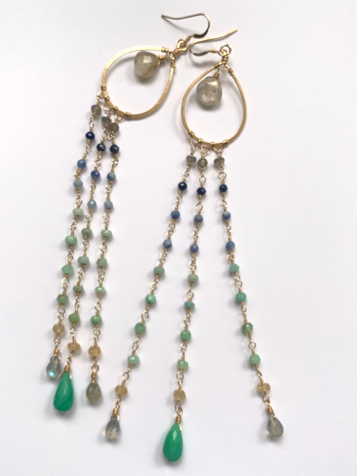 Goldfilled Earrings, Golden Rutilated Quartz, Chrysoprase, Labradorite