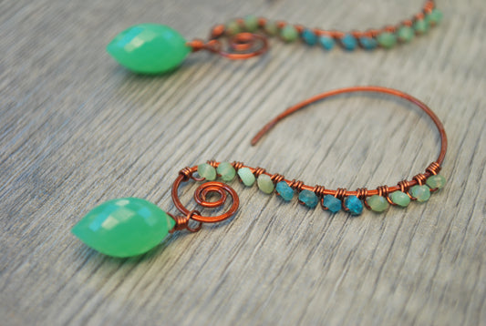 Chrysoprase and Copper earrings