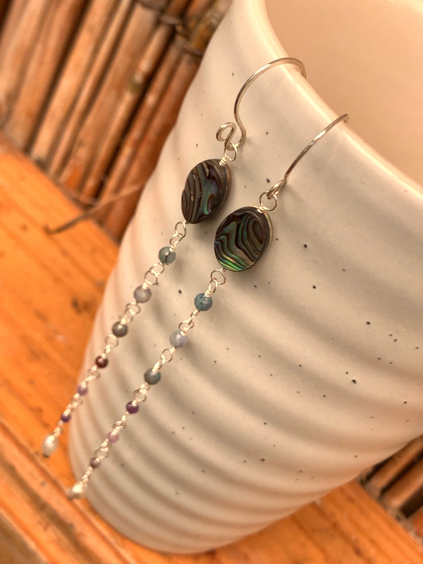 Sterling Silver Earrings, Abalone Shells, Paua, Ruby in Kyanite, Garnet, Amethyst, Fresh Water Pearls