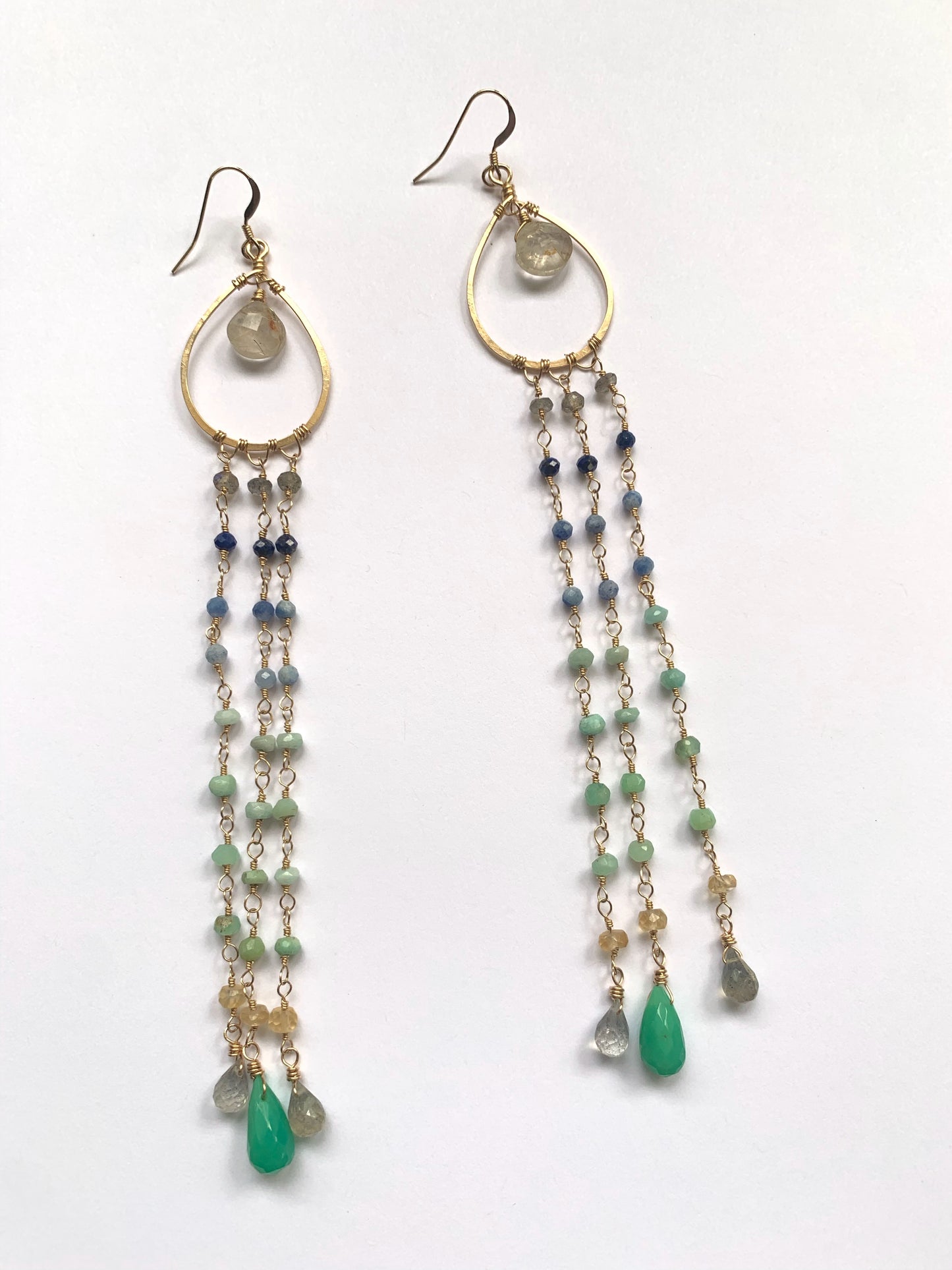 Goldfilled Earrings, Golden Rutilated Quartz, Chrysoprase, Labradorite