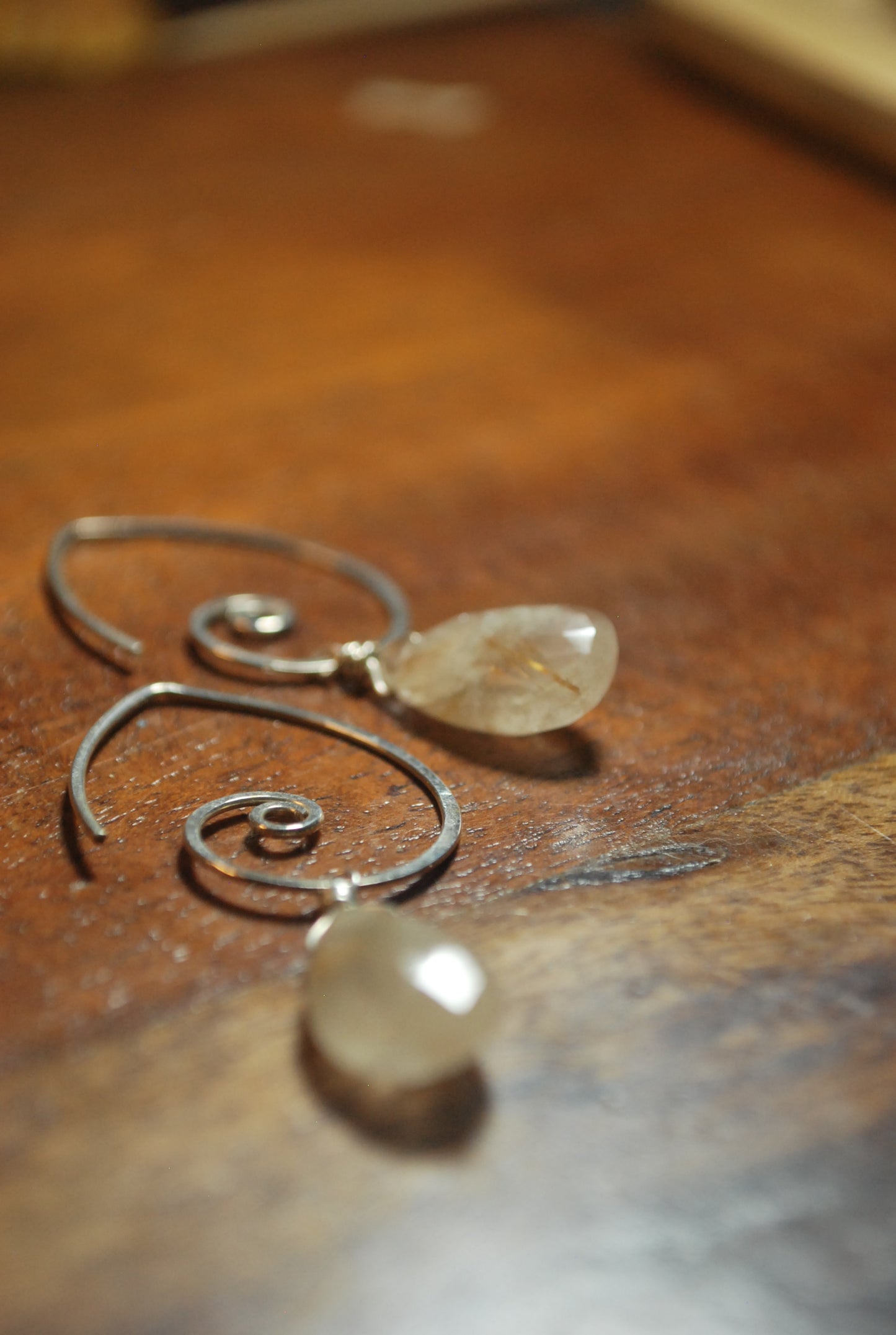 Simple Classic Sterling Silver Earrings, Golden Rutilated Quartz Crystal