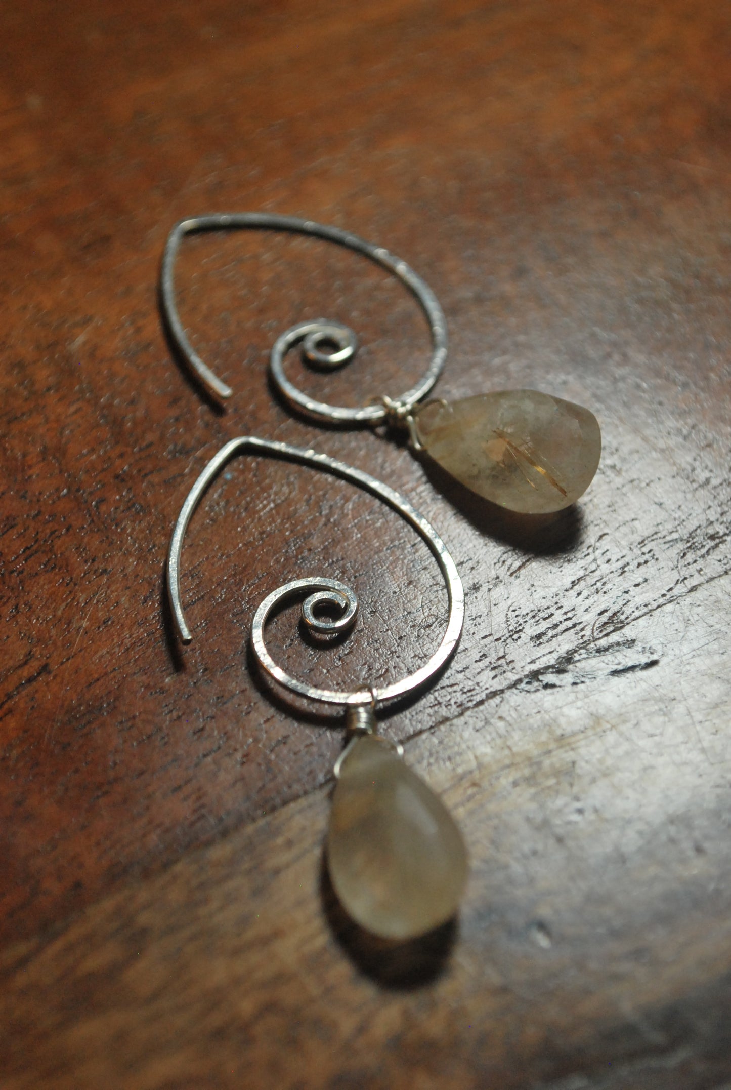 Simple Classic Sterling Silver Earrings, Golden Rutilated Quartz Crystal