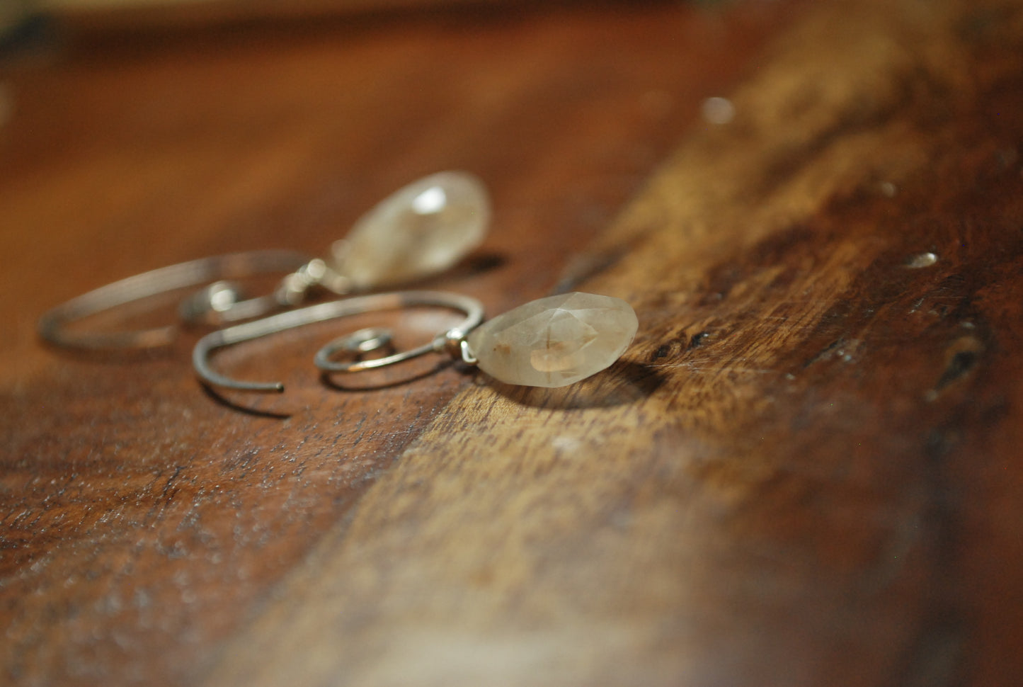 Simple Classic Sterling Silver Earrings, Golden Rutilated Quartz Crystal