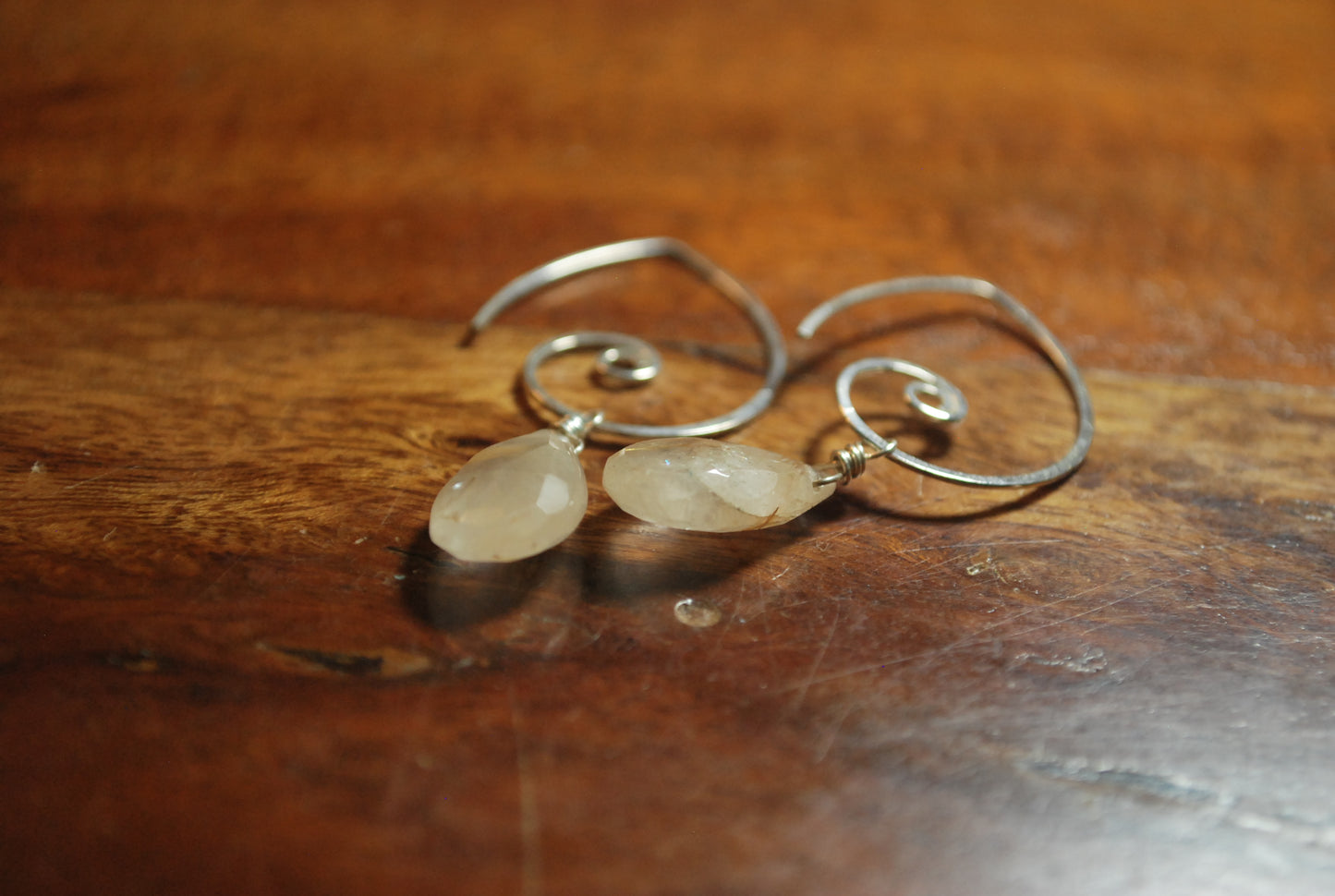 Simple Classic Sterling Silver Earrings, Golden Rutilated Quartz Crystal