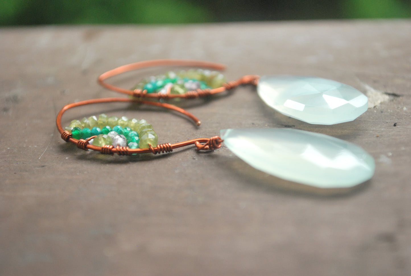 Chalcedony, Rainbow Copper Earrings