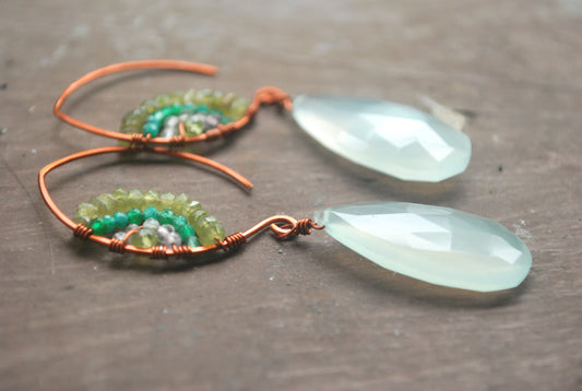 Chalcedony, Rainbow Copper Earrings