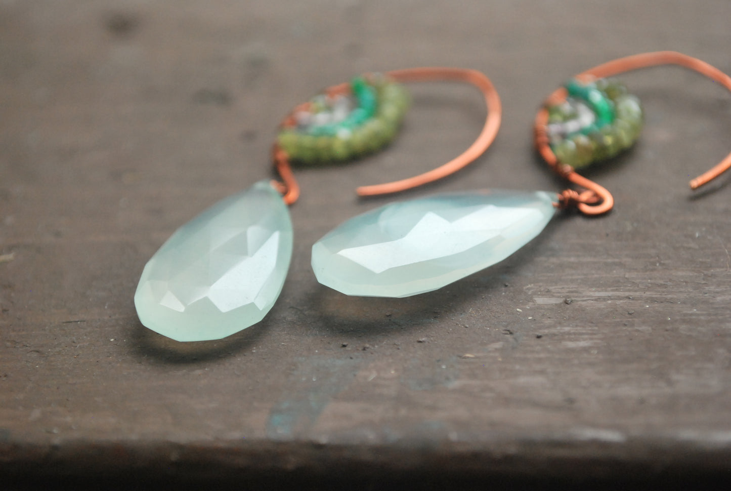 Chalcedony, Rainbow Copper Earrings