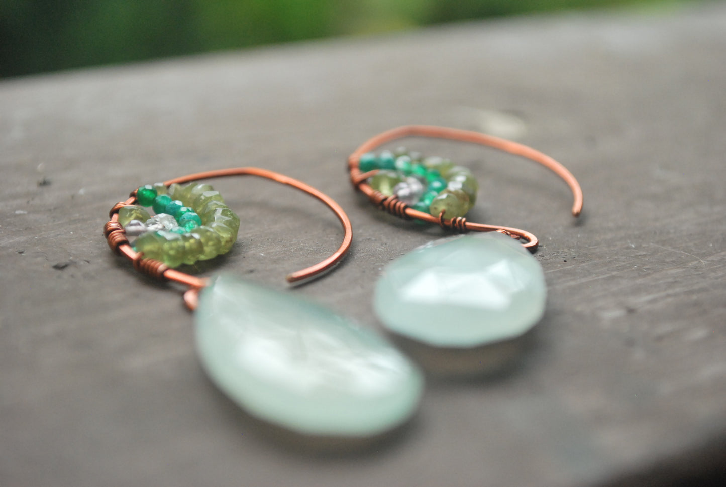 Chalcedony, Rainbow Copper Earrings
