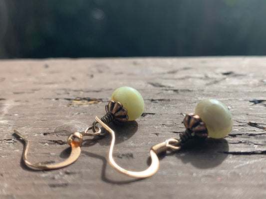 Amazonite, Antique Copper and Gold Earrings