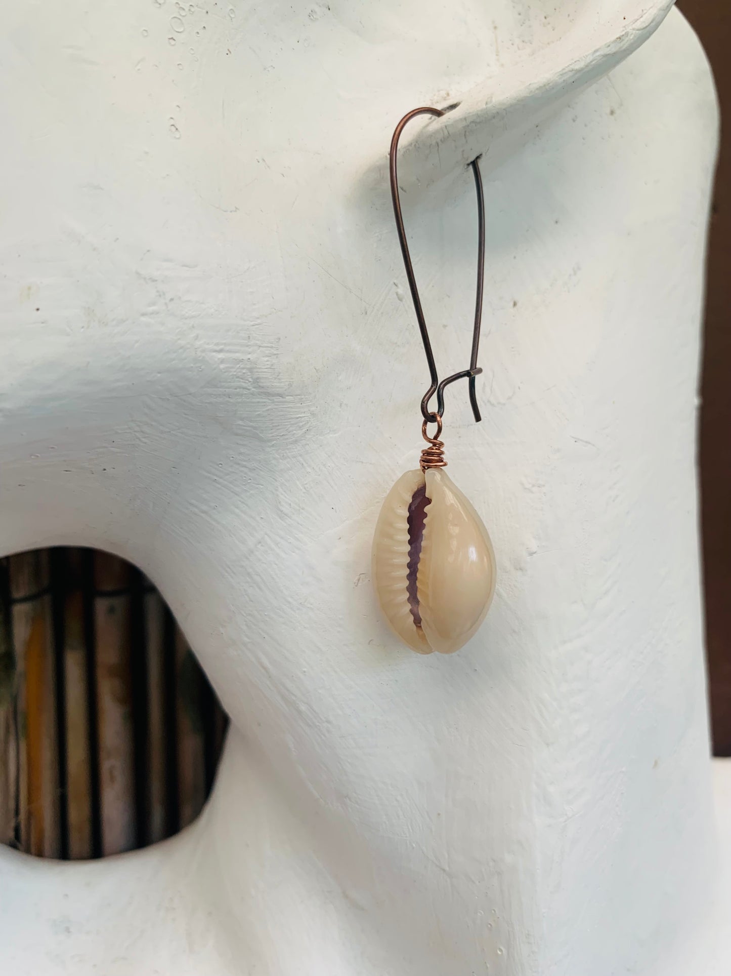 Cowries shells earrings on Antiqued Copper