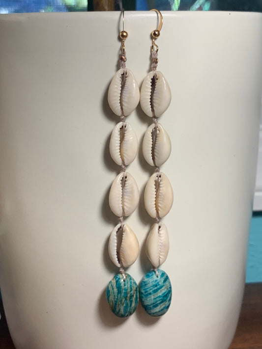 Amazonite and Cowrie Shell Gold Plated earrings