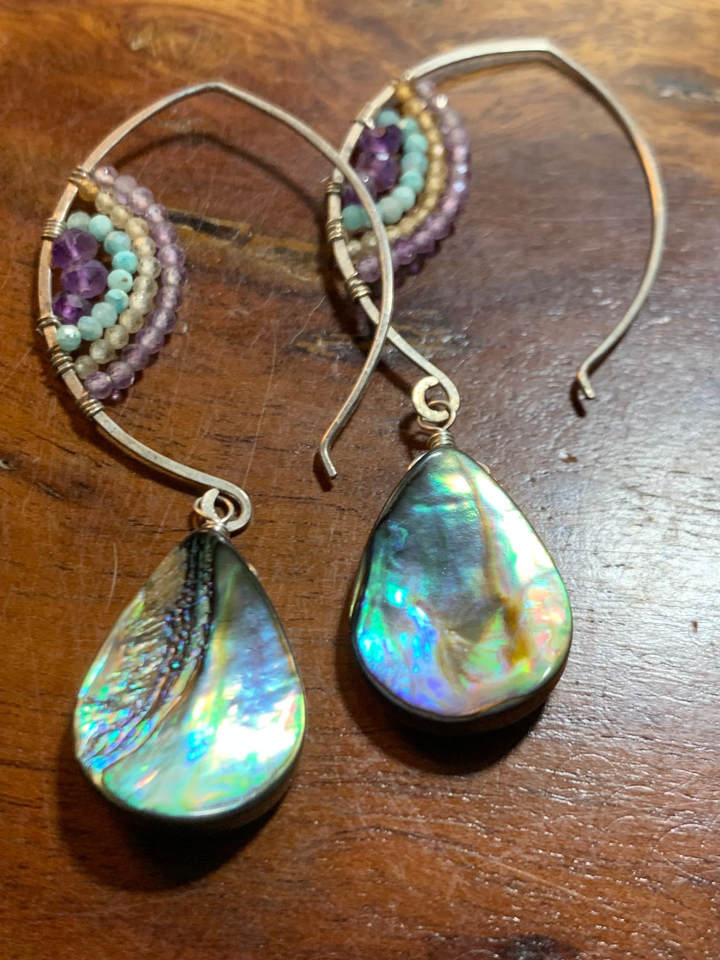 Abalone Shell Jewelry, Sterling Silver Earrings and mixed Gemstones