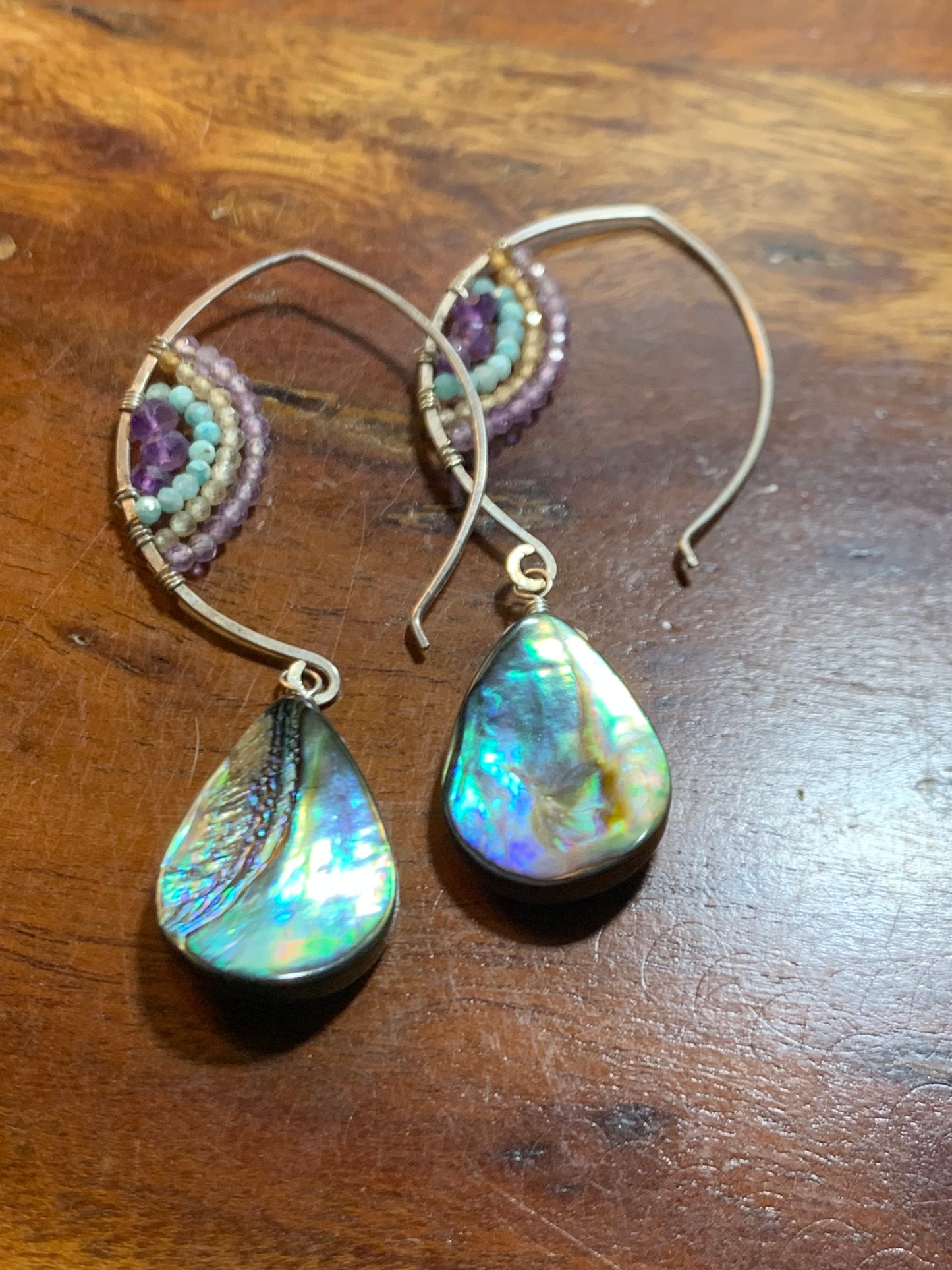 Abalone Shell Jewelry, Sterling Silver Earrings and mixed Gemstones