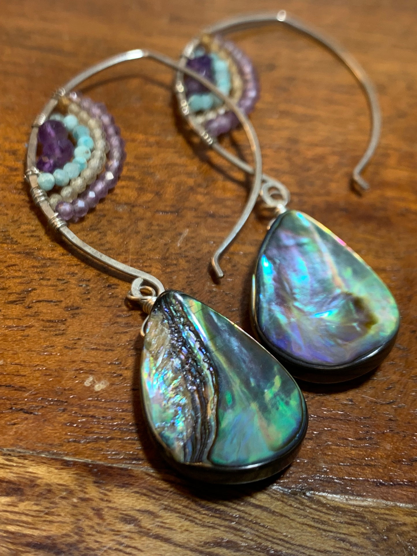 Abalone Shell Jewelry, Sterling Silver Earrings and mixed Gemstones