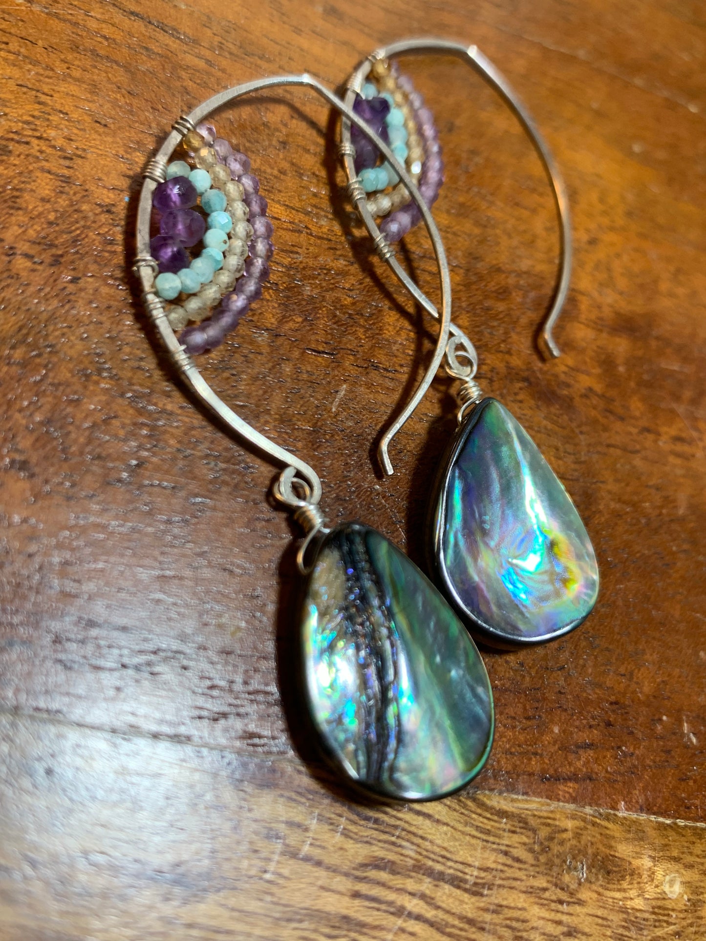 Abalone Shell Jewelry, Sterling Silver Earrings and mixed Gemstones