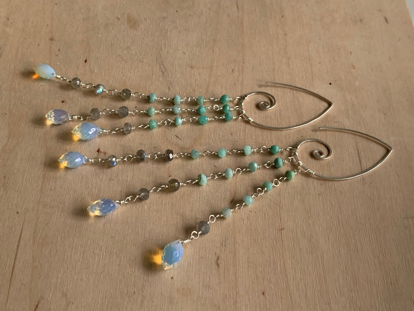 Sterling Silver Earrings, Amazonite, Opalite, Labradorite