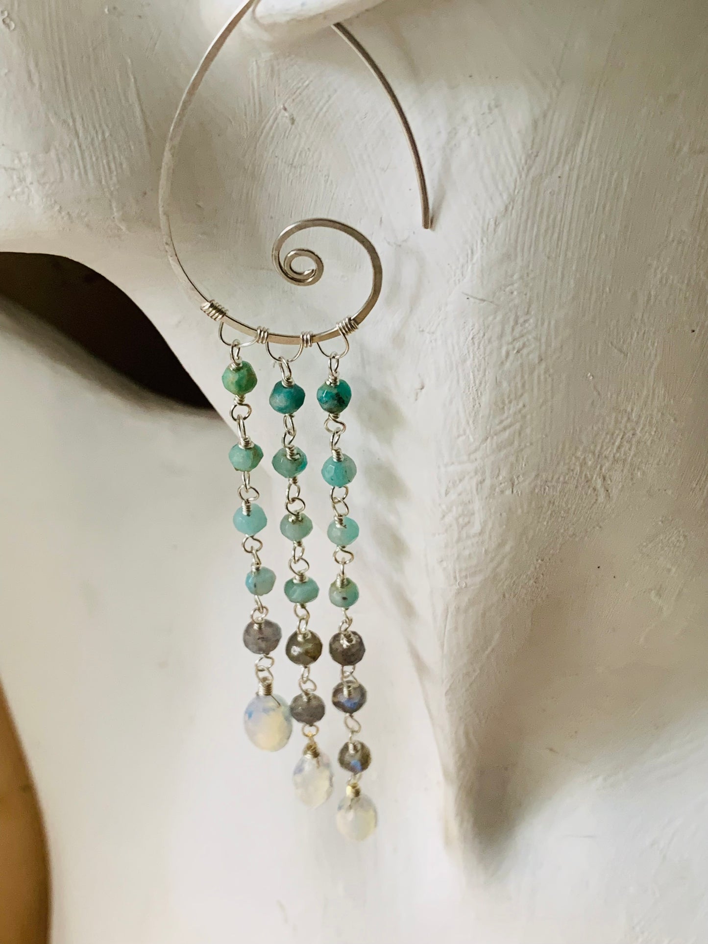 Sterling Silver Earrings, Amazonite, Opalite, Labradorite