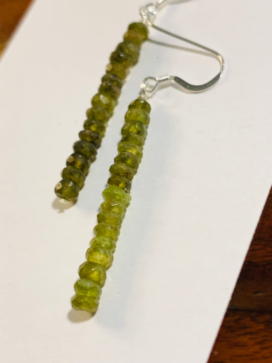 Sterling Silver Earrings, Faceted Gemstones, Green Tourmaline