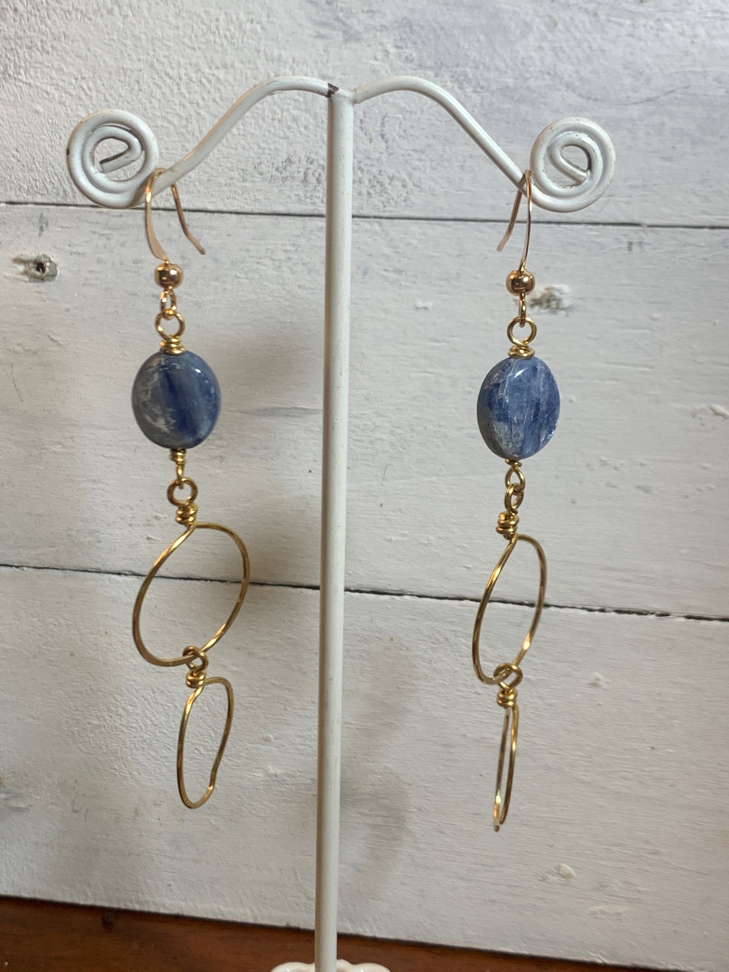 Kyanite and Raw Brass Earrings