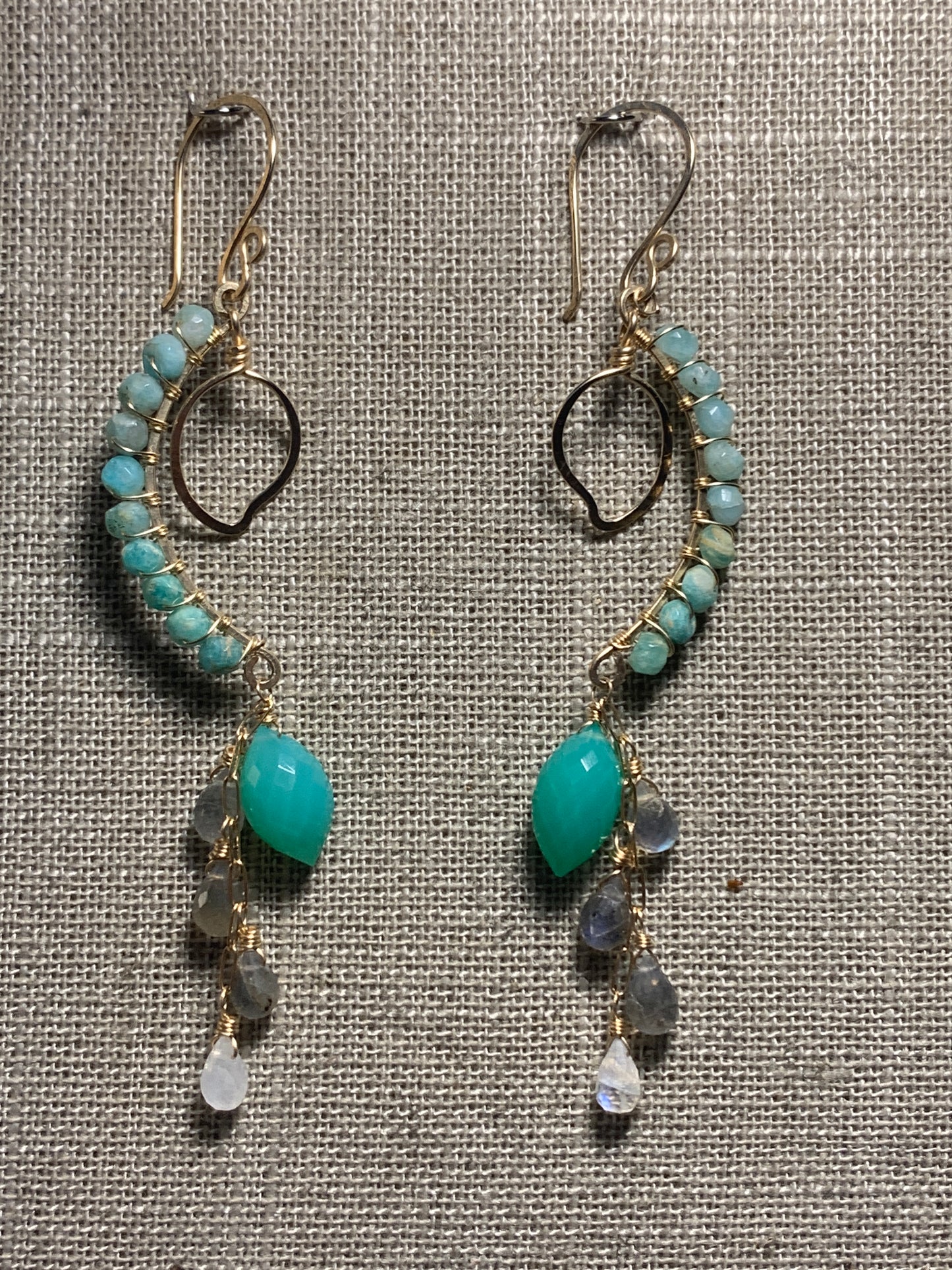 14kt Goldfilled Earrings, Amazonite, Chrysoprase, Labradorite, Rainbow Moonstone