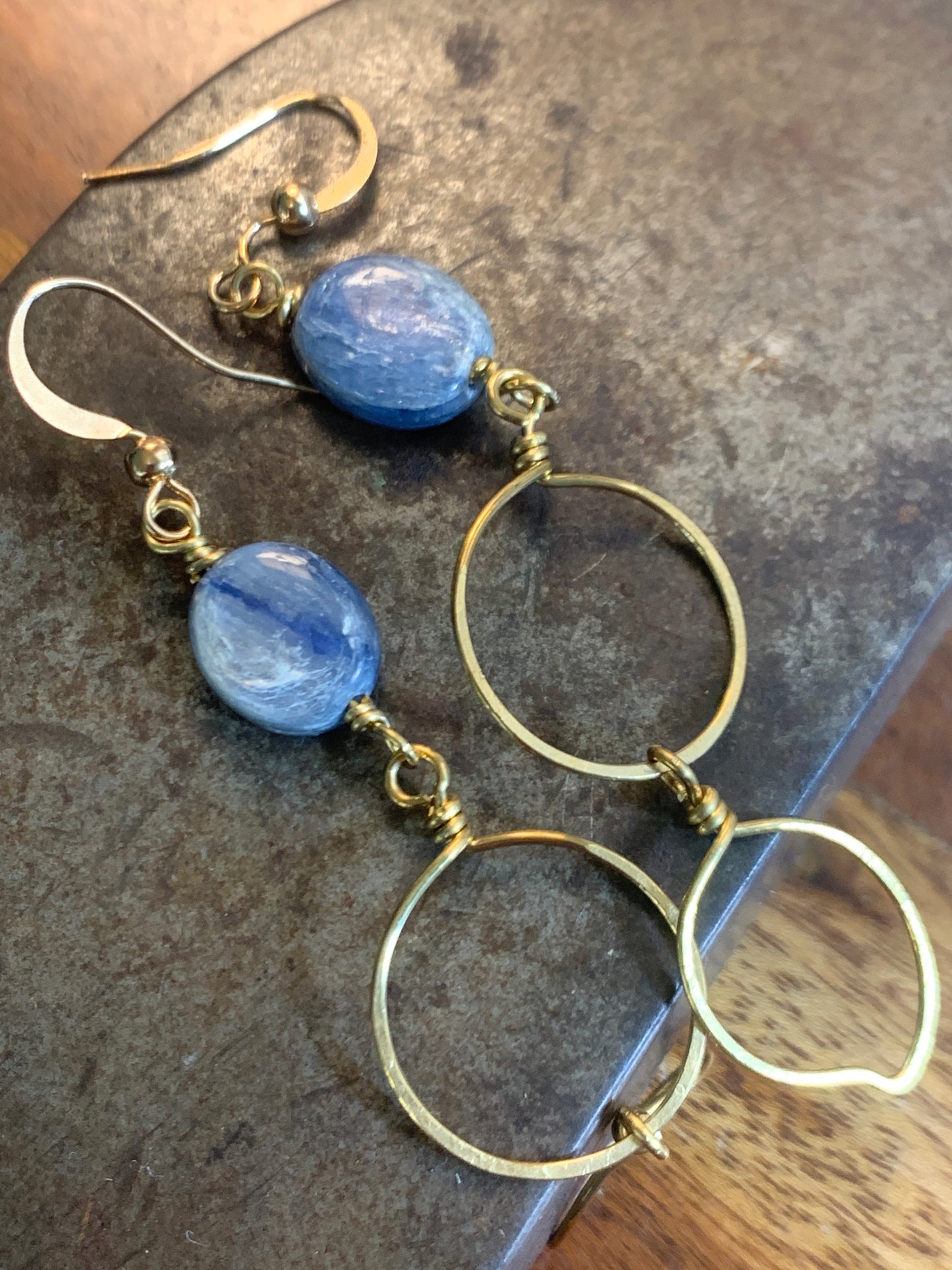 Kyanite and Raw Brass Earrings