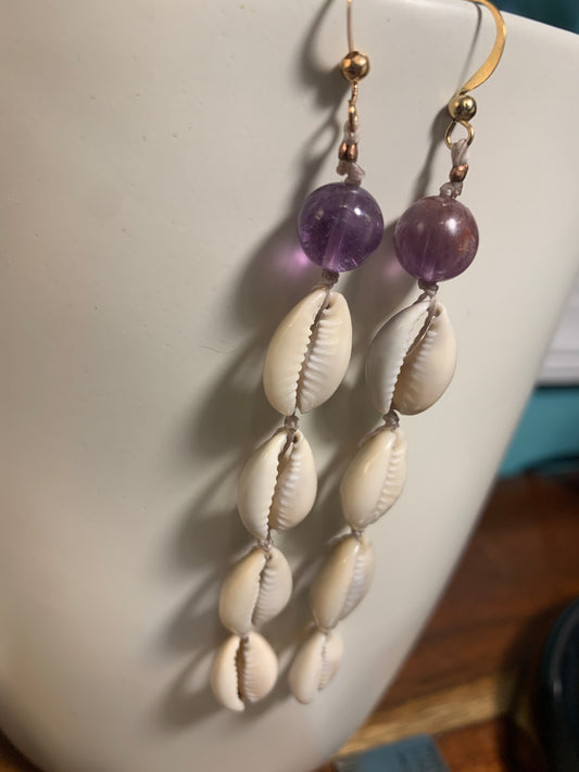 Super sevens Amethyst and Shell gold plated earrings