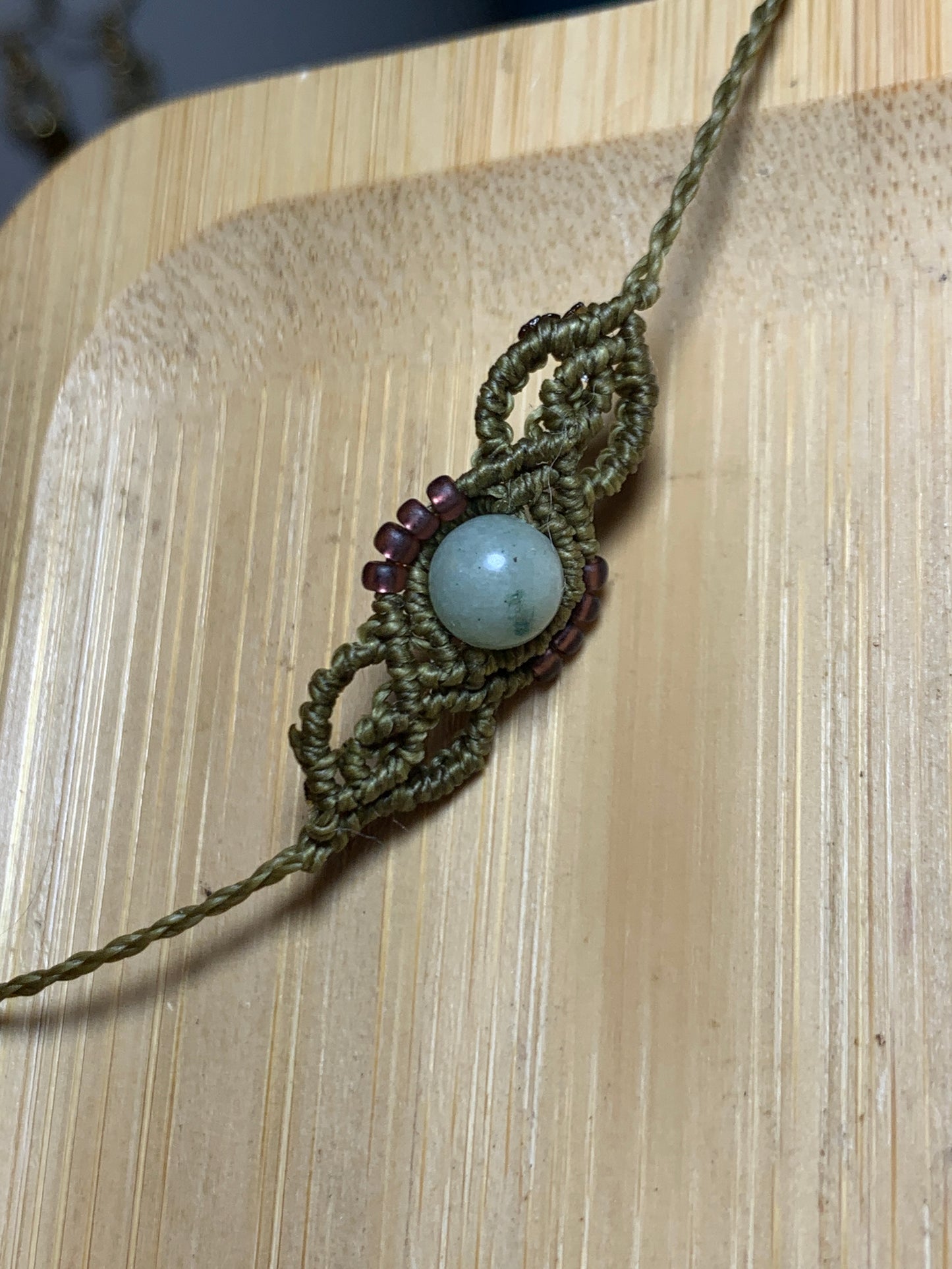 Micromacrame Bracelet, Amazonite, olive green