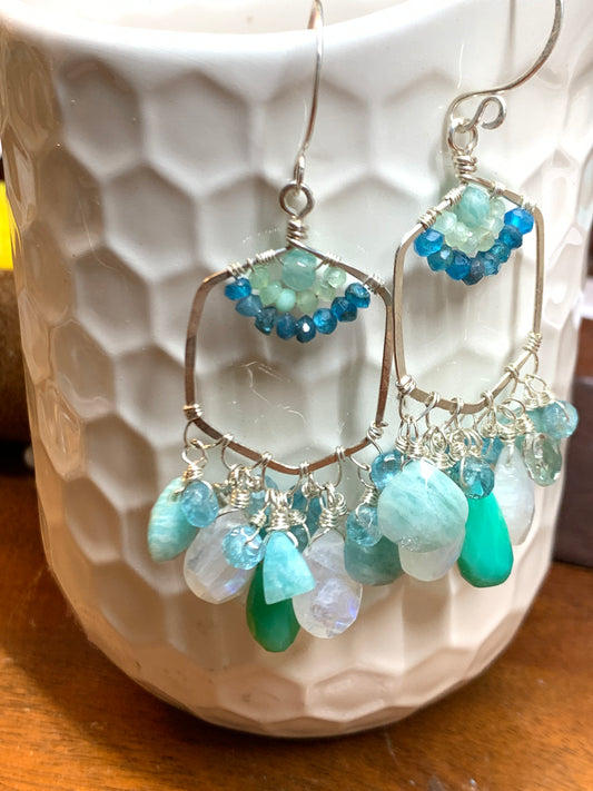 Earrings, Sterling Silver,Faceted Amazonite