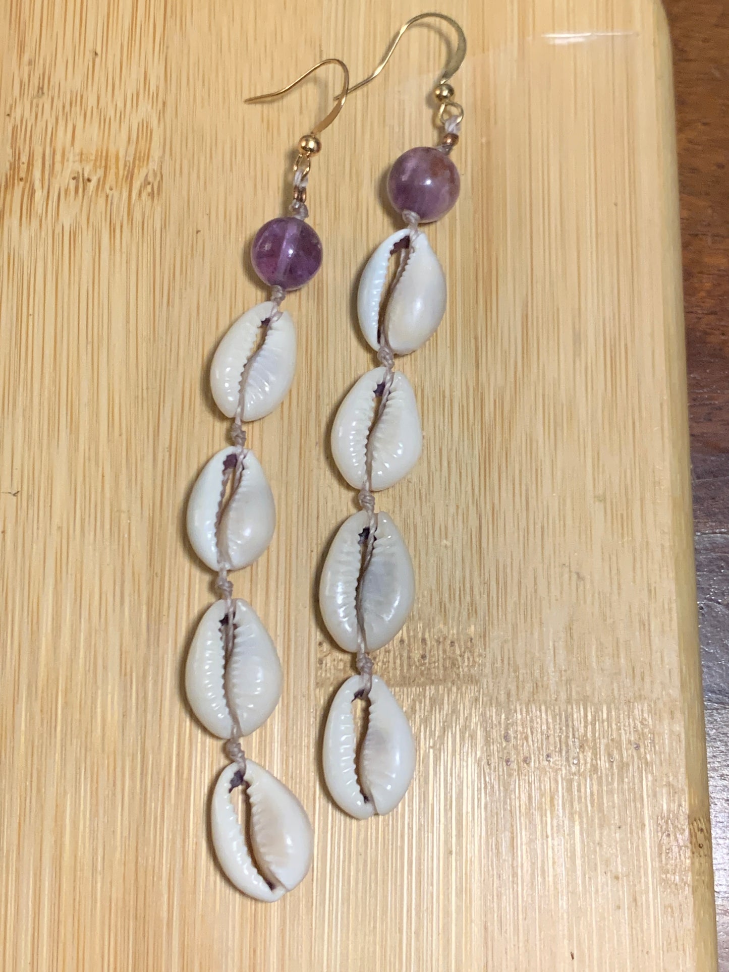 Super sevens Amethyst and Shell gold plated earrings