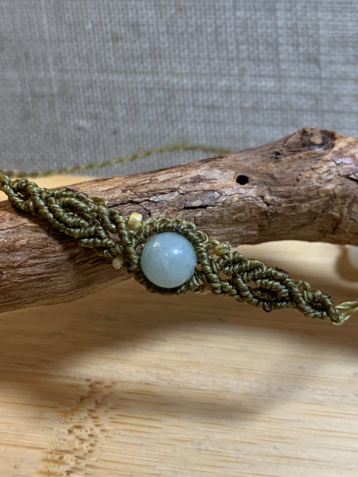 Micromacrame Bracelet, Amazonite, olive green