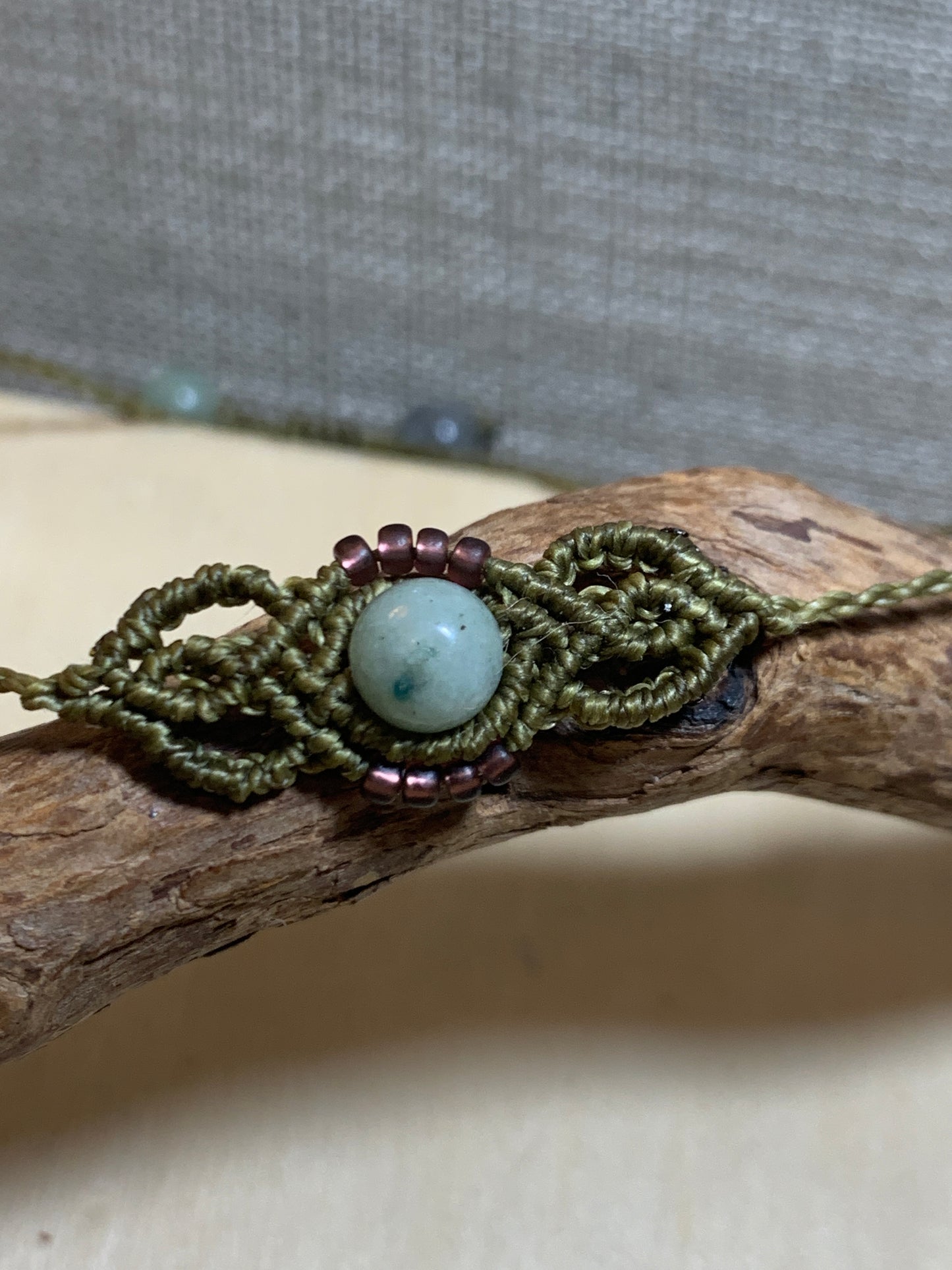 Micromacrame Bracelet, Amazonite, olive green