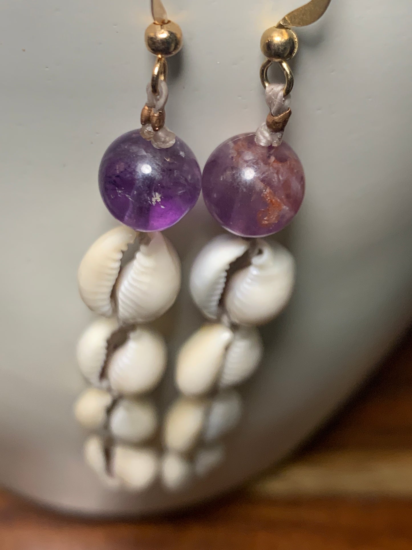 Super sevens Amethyst and Shell gold plated earrings