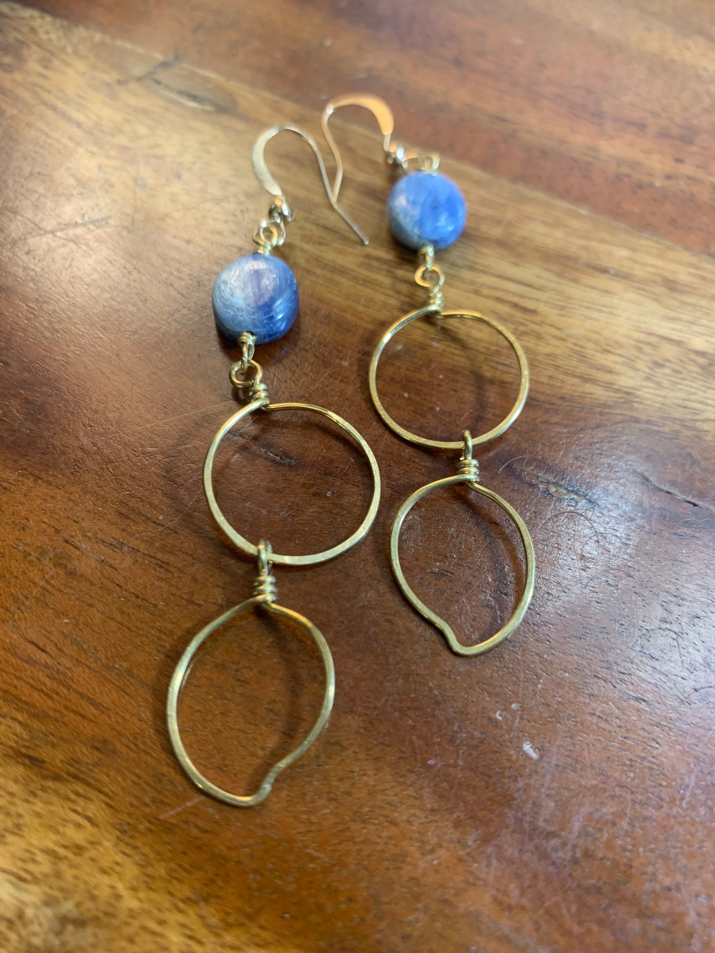 Kyanite and Raw Brass Earrings