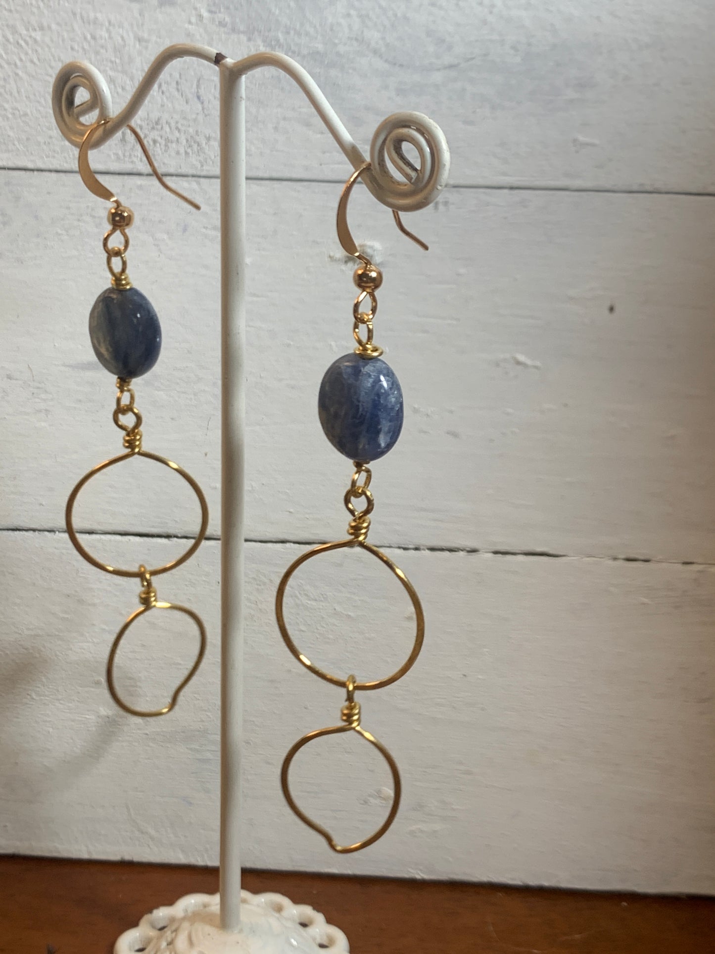 Kyanite and Raw Brass Earrings