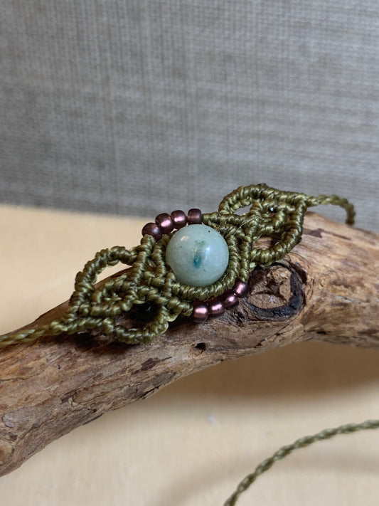 Micromacrame Bracelet, Amazonite, olive green