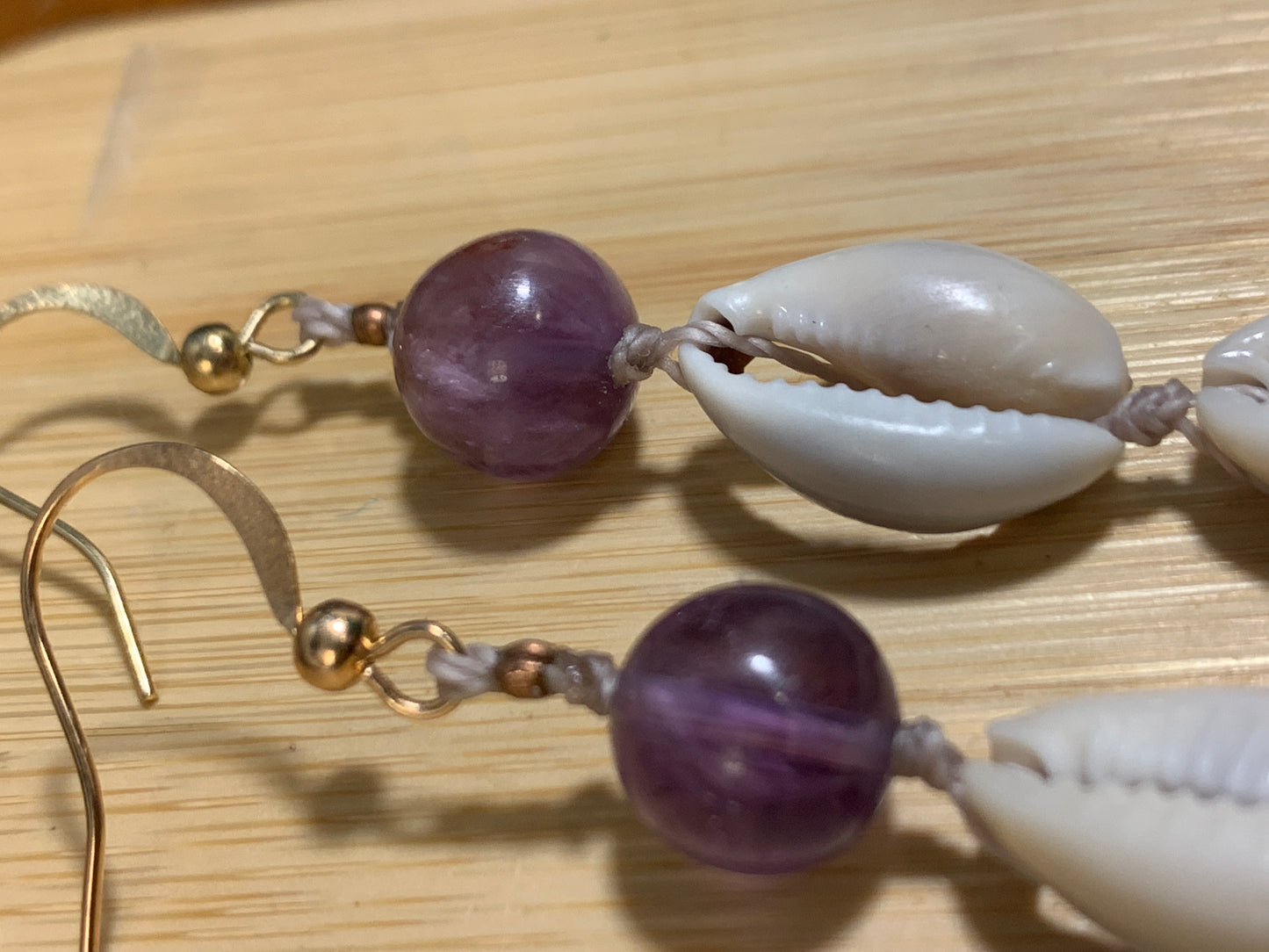 Super sevens Amethyst and Shell gold plated earrings