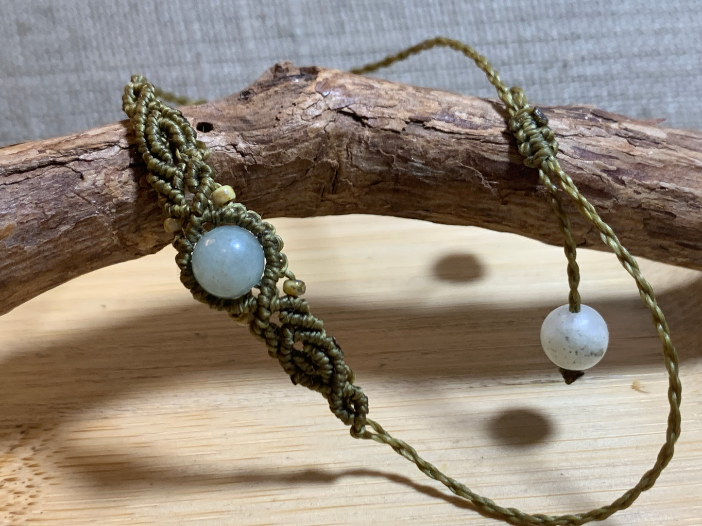 Micromacrame Bracelet, Amazonite, olive green