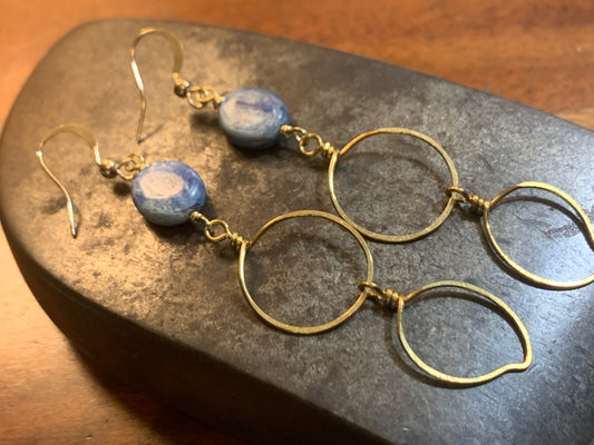 Kyanite and Raw Brass Earrings