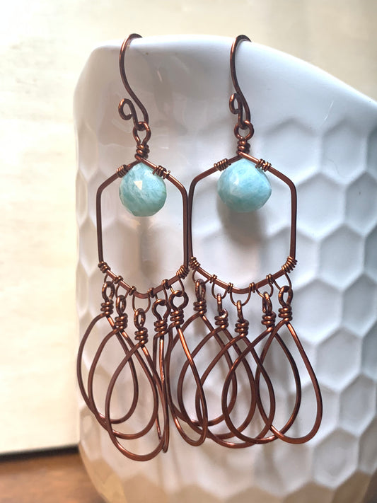 Copper Earrings, Amazonite