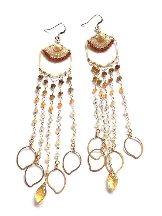 Goldfilled Earrings, Tourmaline, Carnelian, Citrine and Pearl